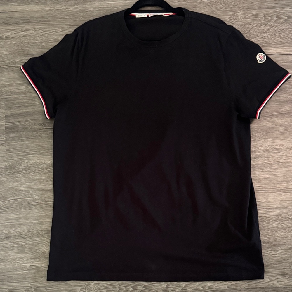 Moncler Classic Black Tee with Red and White Accents